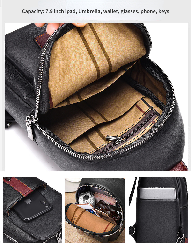 Chest Bag Men's Leather Shoulder Bag Sports Multi-function Cross Body Running Waterproof Training Travel Messenger Pack Handbag