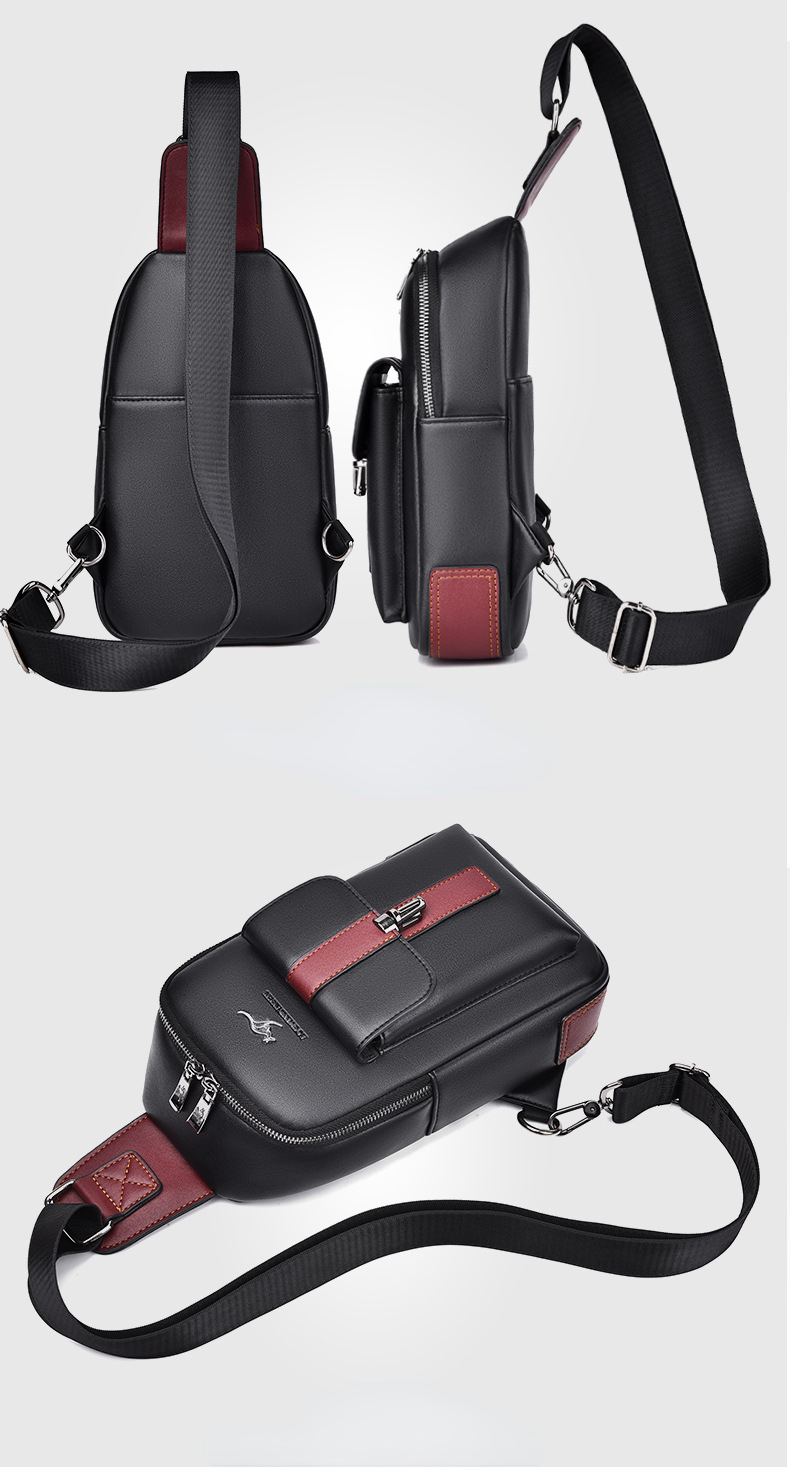 Chest Bag Men's Leather Shoulder Bag Sports Multi-function Cross Body Running Waterproof Training Travel Messenger Pack Handbag