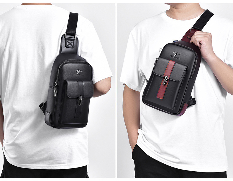 Chest Bag Men's Leather Shoulder Bag Sports Multi-function Cross Body Running Waterproof Training Travel Messenger Pack Handbag
