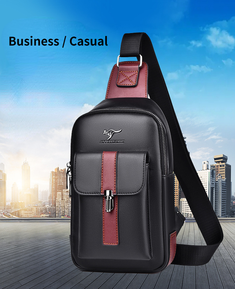 Chest Bag Men's Leather Shoulder Bag Sports Multi-function Cross Body Running Waterproof Training Travel Messenger Pack Handbag