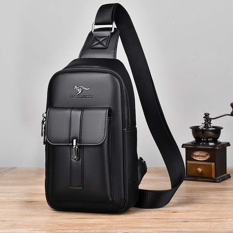 Chest Bag Men's Leather Shoulder Bag Sports Multi-function Cross Body Running Waterproof Training Travel Messenger Pack Handbag