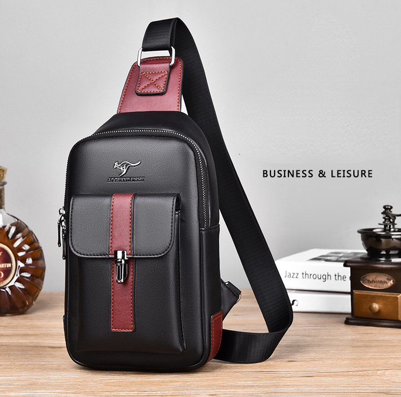Chest Bag Men's Leather Shoulder Bag Sports Multi-function Cross Body Running Waterproof Training Travel Messenger Pack Handbag