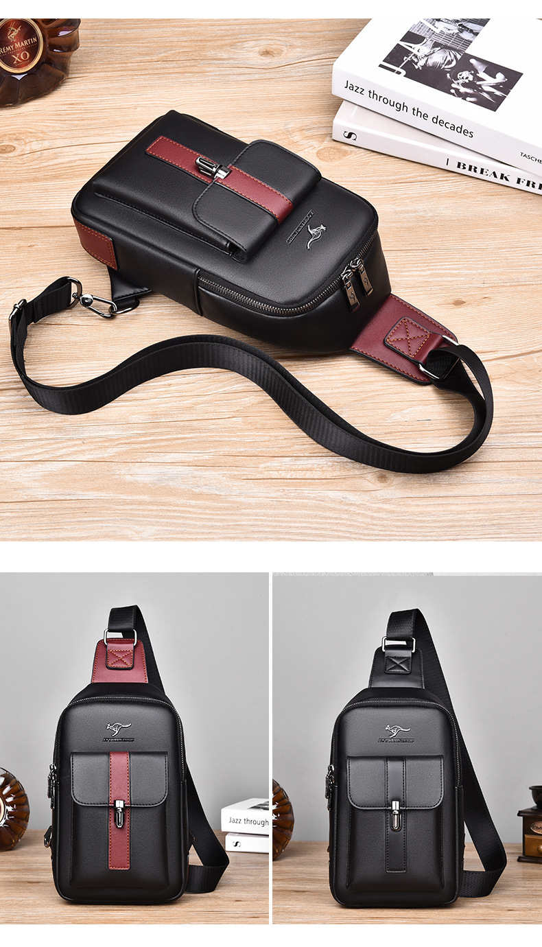 Chest Bag Men's Leather Shoulder Bag Sports Multi-function Cross Body Running Waterproof Training Travel Messenger Pack Handbag