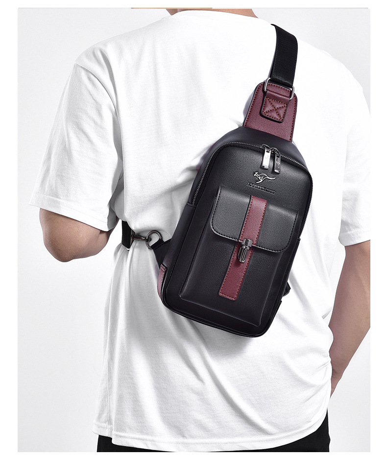 Chest Bag Men's Leather Shoulder Bag Sports Multi-function Cross Body Running Waterproof Training Travel Messenger Pack Handbag