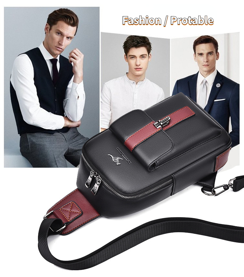 Chest Bag Men's Leather Shoulder Bag Sports Multi-function Cross Body Running Waterproof Training Travel Messenger Pack Handbag