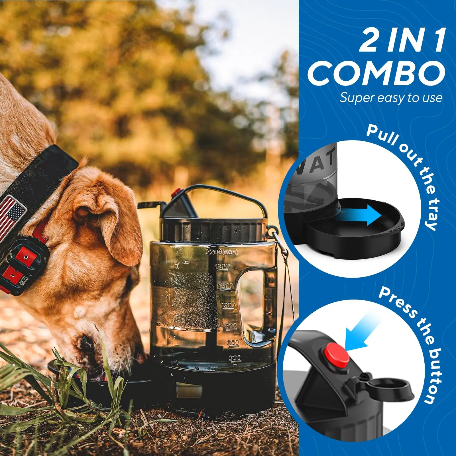 Lesotc 77oz Portable Dog Travel Water Bottle Large Capacity Pet Water Bowl for Camping Hiking Beach Hunting