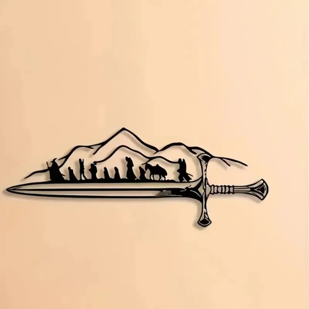 Elegant Iron Wall Hanging Black Mountain Sword Cutout Metal Art for Indoor Decor TV Background Wall Decoration