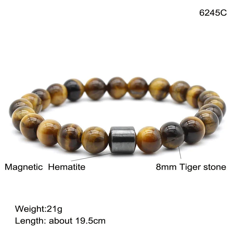 Tiger Eyes Natural Stone Beads Handmade Men Magnetic Hematite Accessory Bracelets for Boyfriend Father Gift