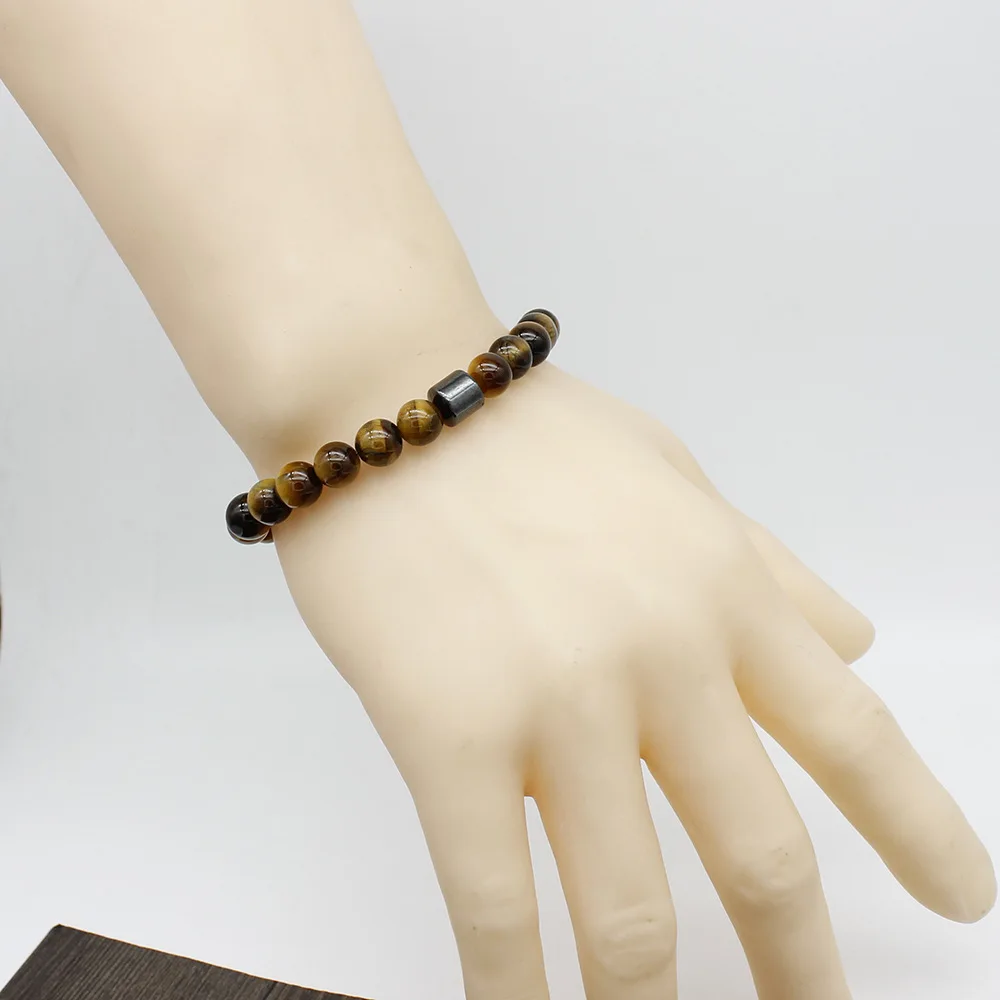 Tiger Eyes Natural Stone Beads Handmade Men Magnetic Hematite Accessory Bracelets for Boyfriend Father Gift