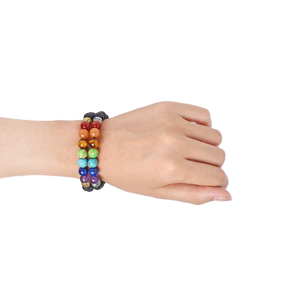 YIZIZAI Handmade 7 Chakra Tree Of Life Charm Bracelets Lava Stones Beads Rope Bracelet Women Men Yoga Bracelets Bangles