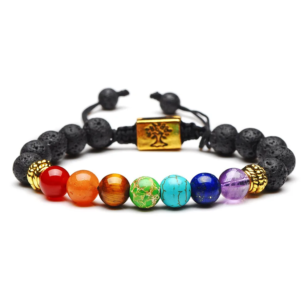 YIZIZAI Handmade 7 Chakra Tree Of Life Charm Bracelets Lava Stones Beads Rope Bracelet Women Men Yoga Bracelets Bangles