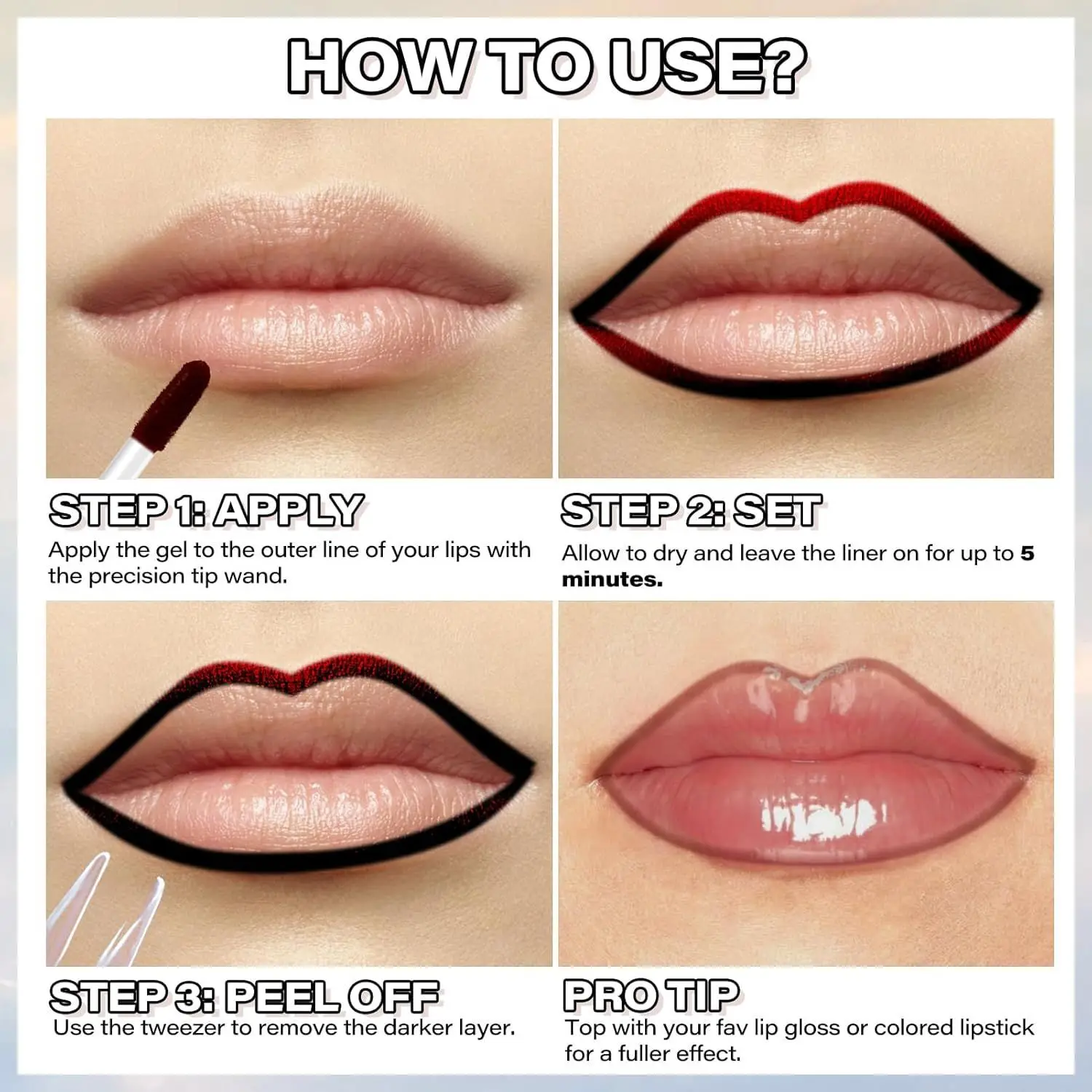 6 Color Waterproof Lip Liner Peel Off Tattoo Lip Gloss Lasting Matte Lip Tint Black Brown Contour Tear-off Makeup Stain Cosmetic