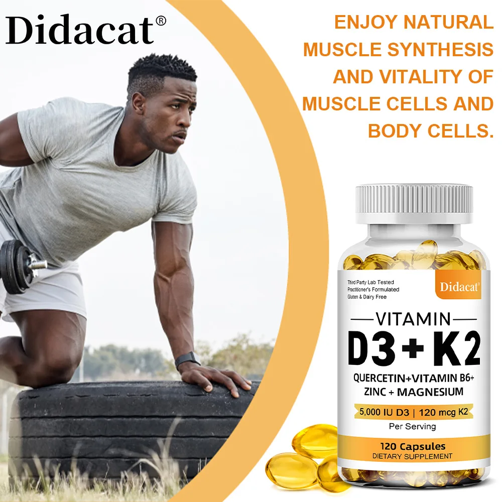 Vitamin D3 5000IU and 120 Mcg Vitamin K2 Capsules for Calcium Absorption, Bone Regeneration, Immune Support, Easy To Melt