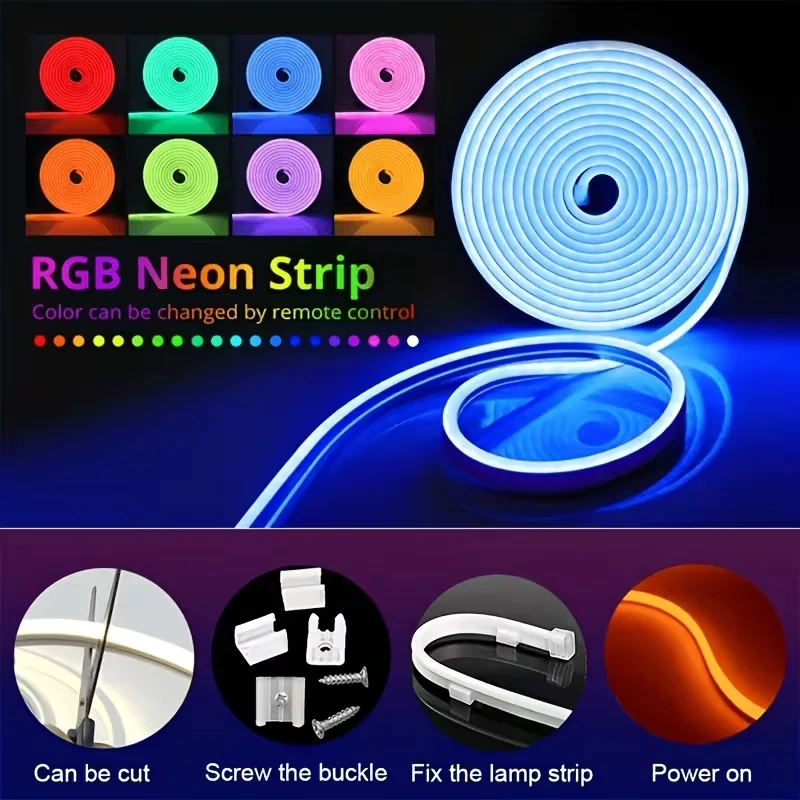 1 Roll of Low-Voltage 5V Flexible Rgb Color-Changing Neon Led Light Strip, USB Interface, with 24-Key Multi-Function Controller, Can Switch Light Colors and Adjust Light Brightness, Used for Gaming, Electric Car Decoration, House Bedroom Ceiling Wall DIY Decoration, Family Parties, Parent-Child Activities, Holiday Atmosphere, Music Stage, Ktv, and Other Decorations