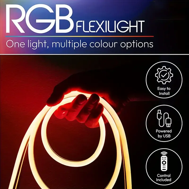 1 Roll of Low-Voltage 5V Flexible Rgb Color-Changing Neon Led Light Strip, USB Interface, with 24-Key Multi-Function Controller, Can Switch Light Colors and Adjust Light Brightness, Used for Gaming, Electric Car Decoration, House Bedroom Ceiling Wall DIY Decoration, Family Parties, Parent-Child Activities, Holiday Atmosphere, Music Stage, Ktv, and Other Decorations
