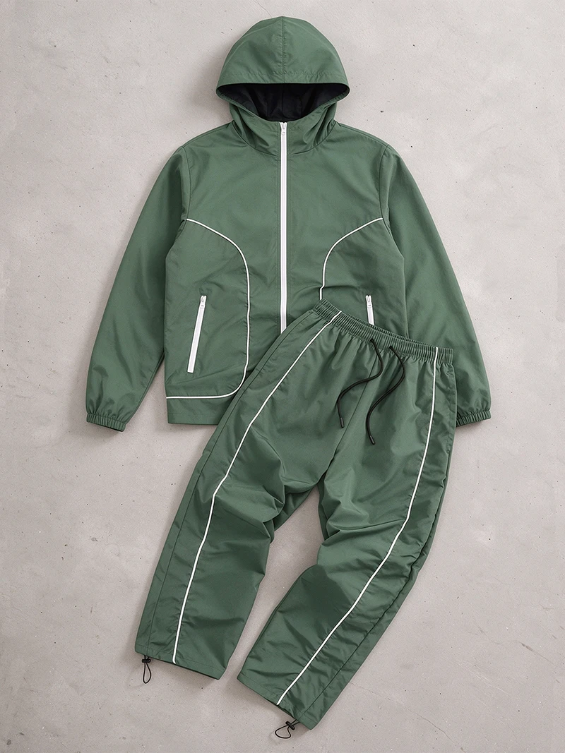 Men's Trendy 2 Piece Tracksuit Set Hooded Full Zip Windbreaker Jacket Coat Tops Quick Dry Athletic Jogger Pants Trousers