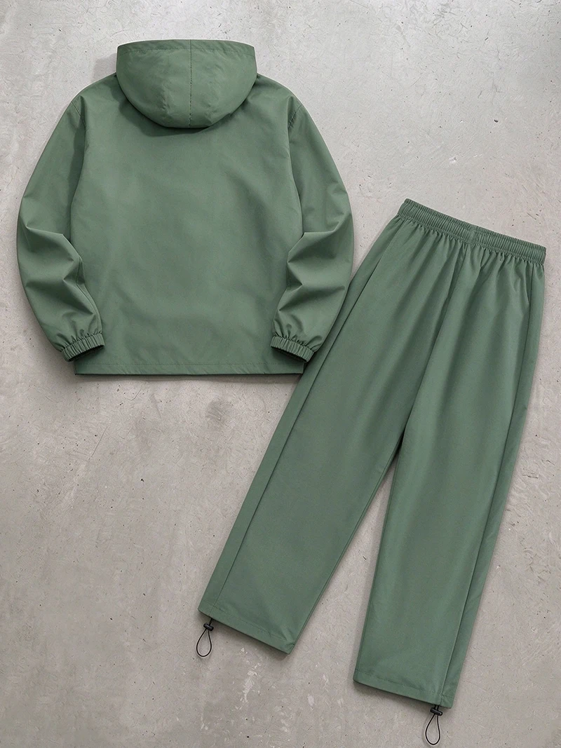 Men's Trendy 2 Piece Tracksuit Set Hooded Full Zip Windbreaker Jacket Coat Tops Quick Dry Athletic Jogger Pants Trousers