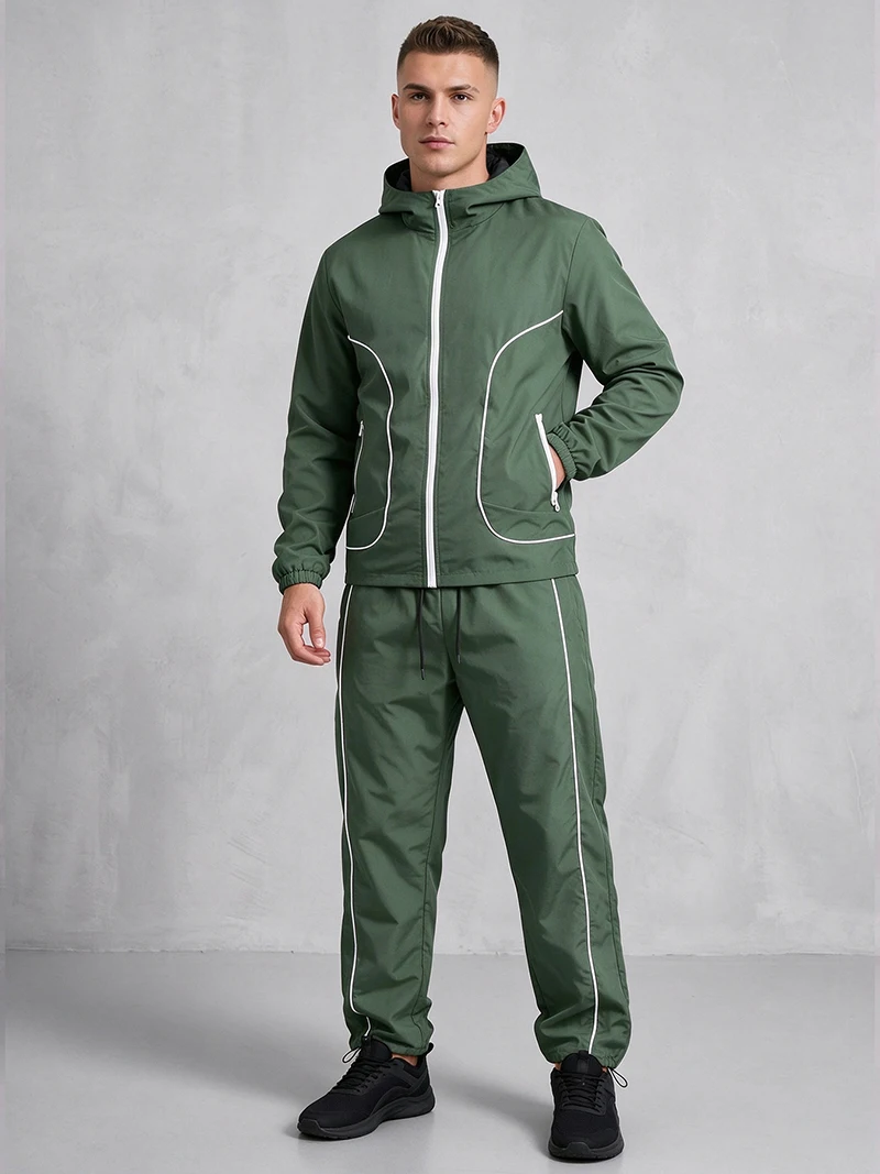 Men's Trendy 2 Piece Tracksuit Set Hooded Full Zip Windbreaker Jacket Coat Tops Quick Dry Athletic Jogger Pants Trousers