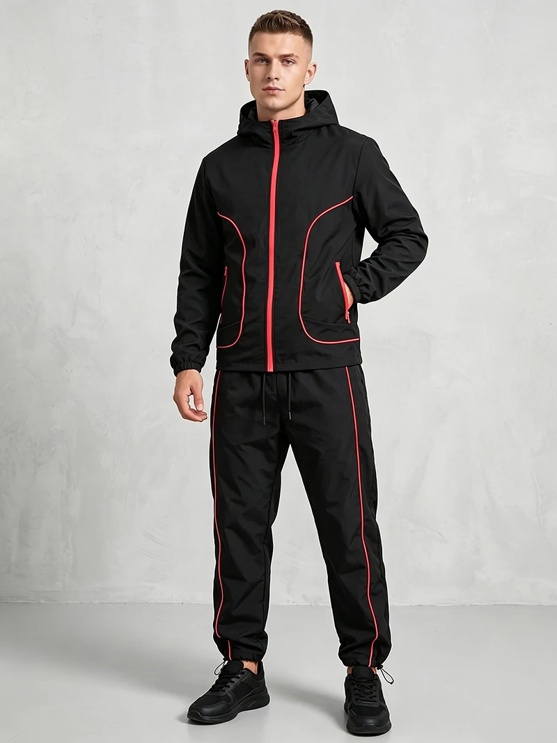 Men's Trendy 2 Piece Tracksuit Set Hooded Full Zip Windbreaker Jacket Coat Tops Quick Dry Athletic Jogger Pants Trousers