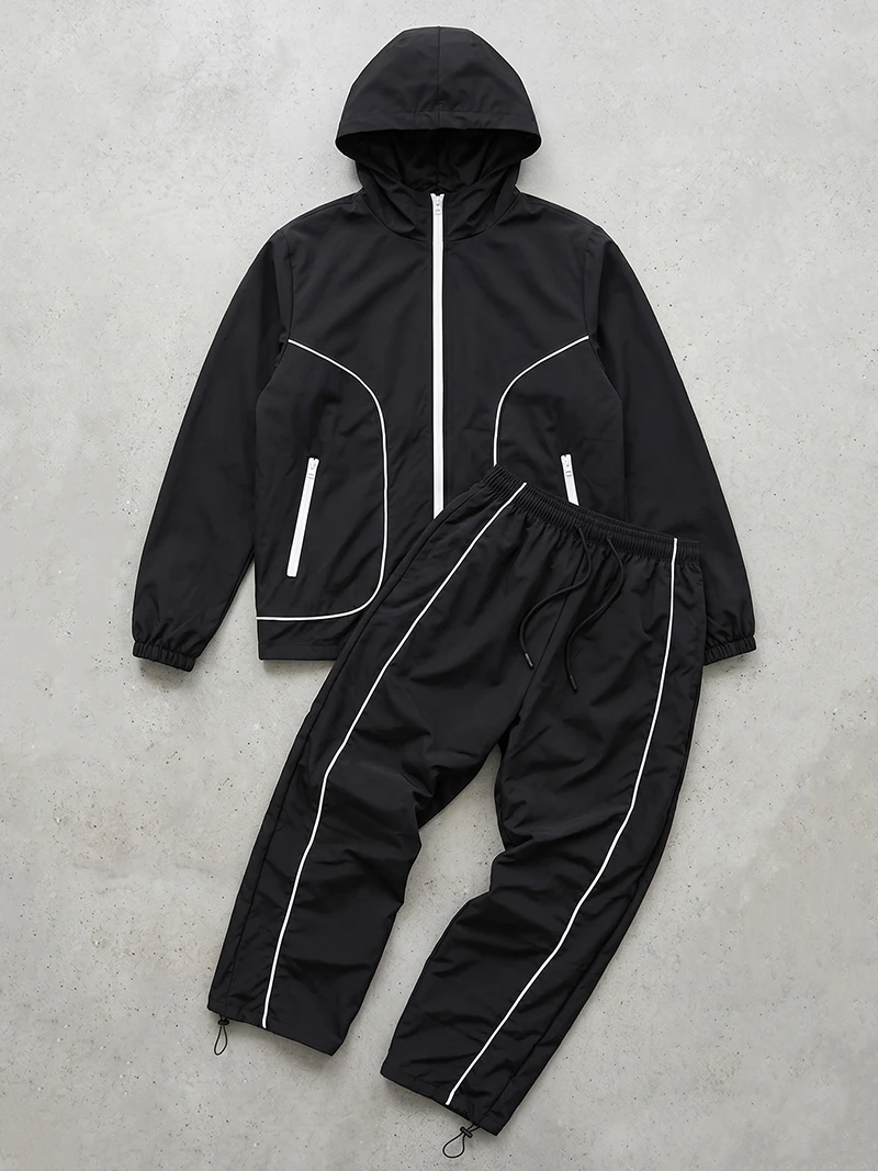 Men's Trendy 2 Piece Tracksuit Set Hooded Full Zip Windbreaker Jacket Coat Tops Quick Dry Athletic Jogger Pants Trousers