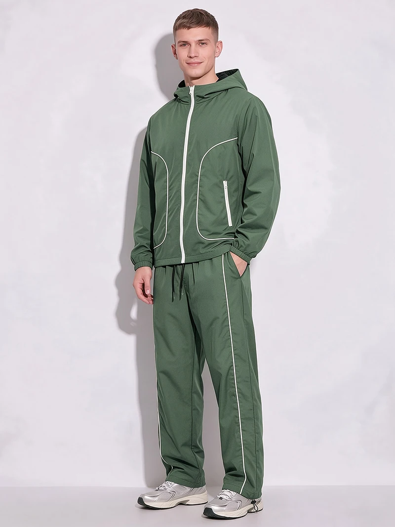 Men's Trendy 2 Piece Tracksuit Set Hooded Full Zip Windbreaker Jacket Coat Tops Quick Dry Athletic Jogger Pants Trousers