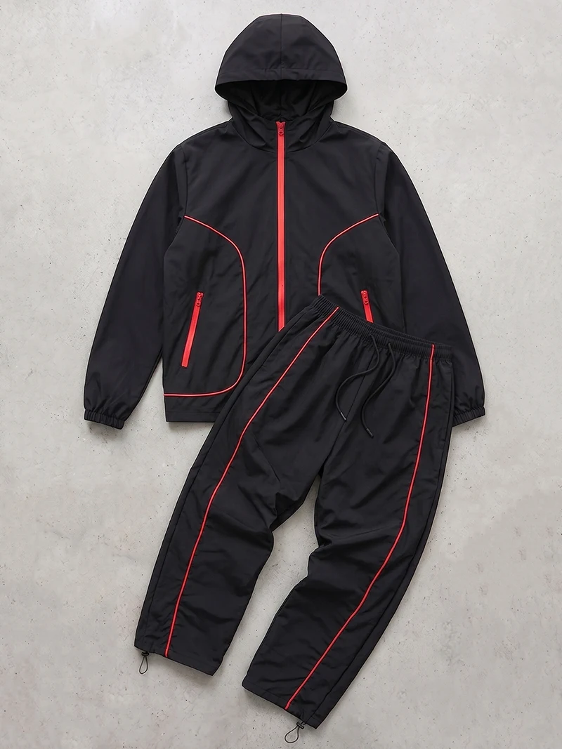 Men's Trendy 2 Piece Tracksuit Set Hooded Full Zip Windbreaker Jacket Coat Tops Quick Dry Athletic Jogger Pants Trousers