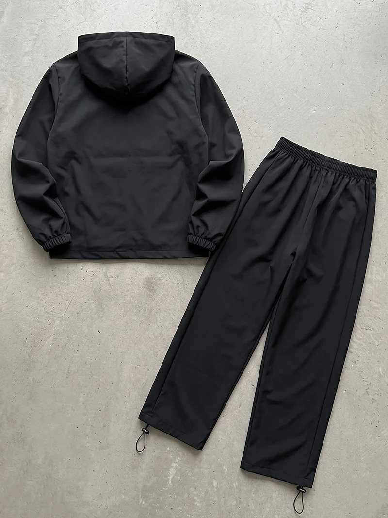 Men's Trendy 2 Piece Tracksuit Set Hooded Full Zip Windbreaker Jacket Coat Tops Quick Dry Athletic Jogger Pants Trousers