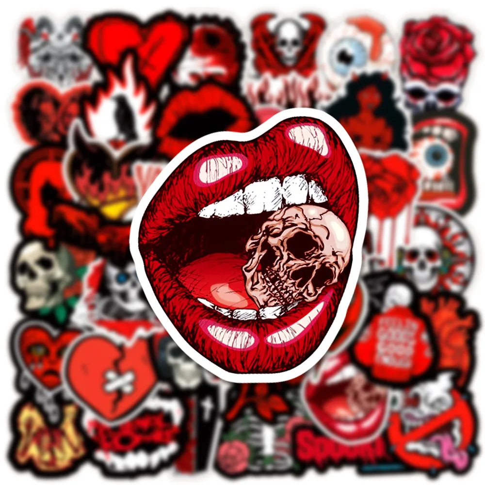 10/30/50pcs Horror Gothic Skull Stickers Cool Black Red Graffiti Toys Waterproof Motorcycle Laptop Phone Bike Car Funny Decals