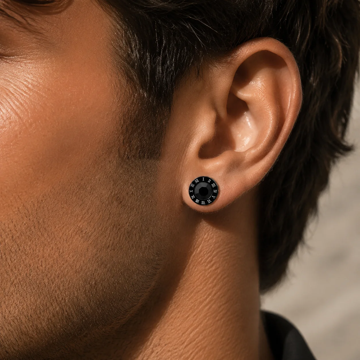 Fashion Stainless Steel Cubic Zirconia Stud Earrings Female Male Jewelry Punk Roman Numeral Black Color Piercing Aretes Hombre
