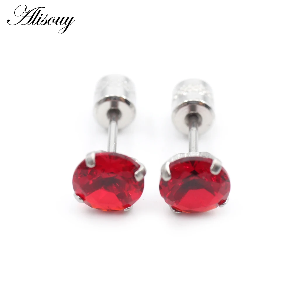 Alisouy 2PCS Surgical Stainless Steel 4 Prong Double Zircon CZ Women Men Girl Ear Stud Cartilage Screw Earrings Piercing Jewelry