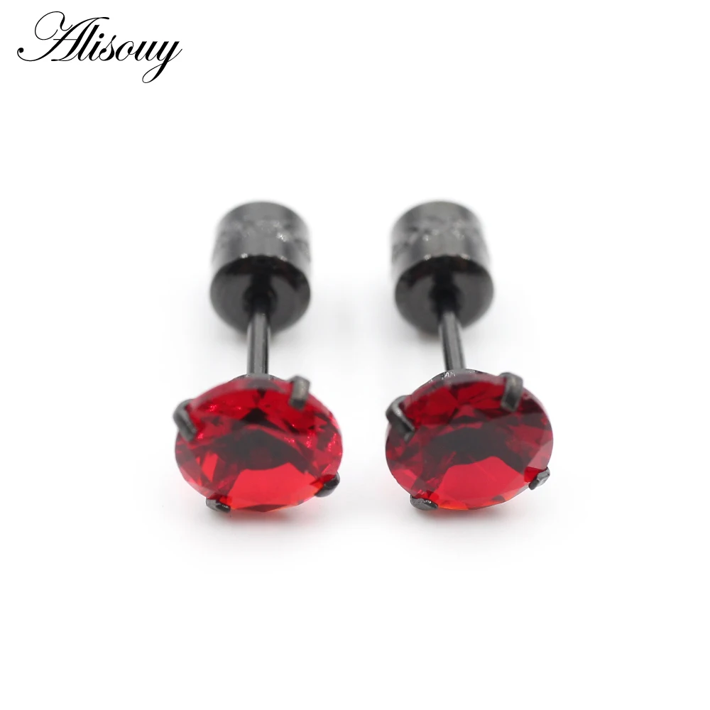 Alisouy 2PCS Surgical Stainless Steel 4 Prong Double Zircon CZ Women Men Girl Ear Stud Cartilage Screw Earrings Piercing Jewelry