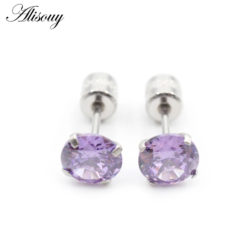 Alisouy 2PCS Surgical Stainless Steel 4 Prong Double Zircon CZ Women Men Girl Ear Stud Cartilage Screw Earrings Piercing Jewelry