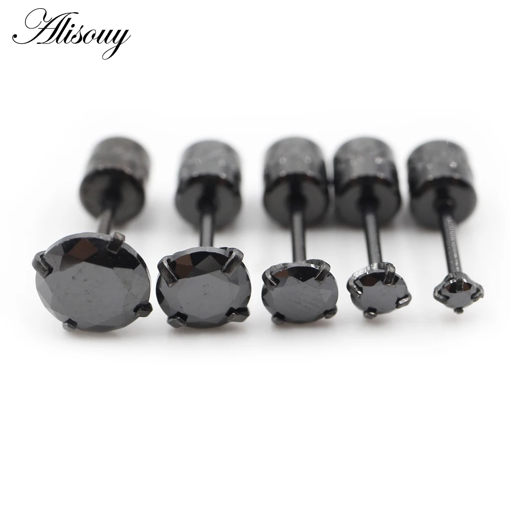 Alisouy 2PCS Surgical Stainless Steel 4 Prong Double Zircon CZ Women Men Girl Ear Stud Cartilage Screw Earrings Piercing Jewelry