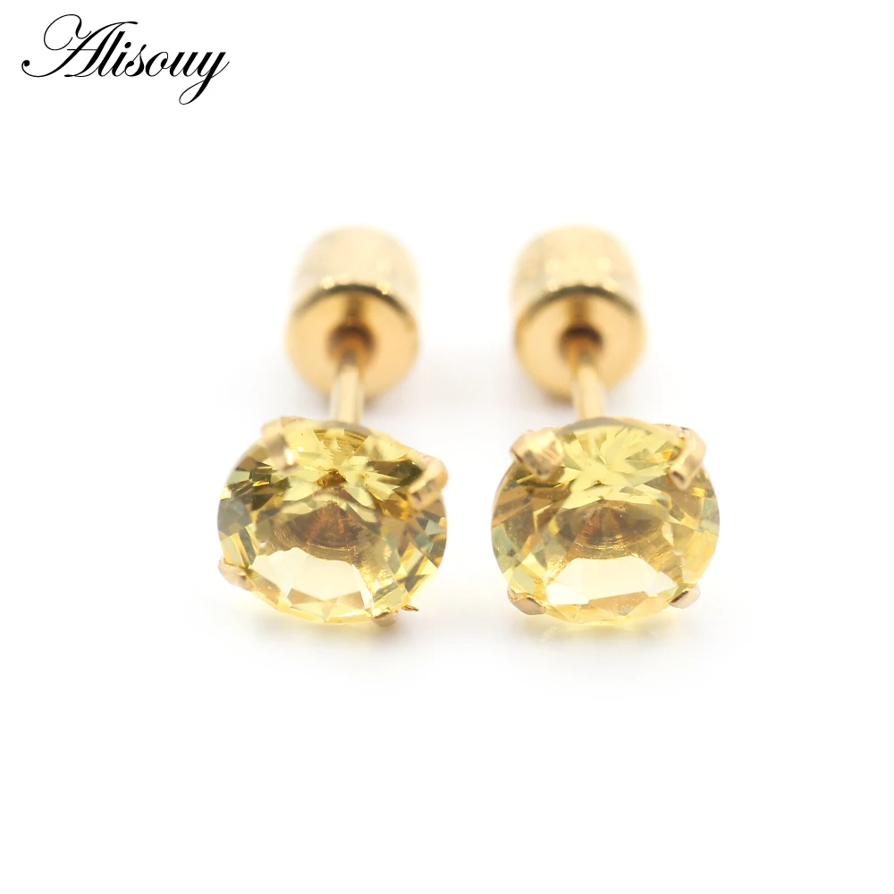 Alisouy 2PCS Surgical Stainless Steel 4 Prong Double Zircon CZ Women Men Girl Ear Stud Cartilage Screw Earrings Piercing Jewelry