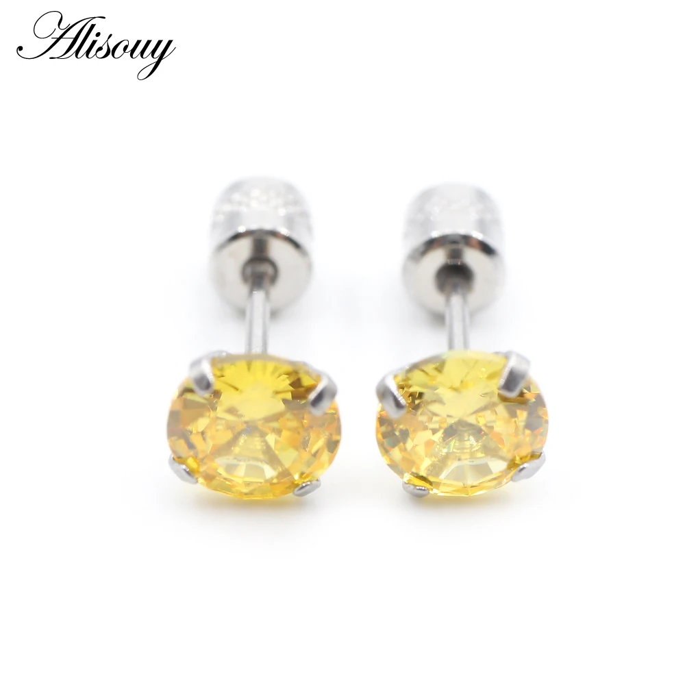 Alisouy 2PCS Surgical Stainless Steel 4 Prong Double Zircon CZ Women Men Girl Ear Stud Cartilage Screw Earrings Piercing Jewelry