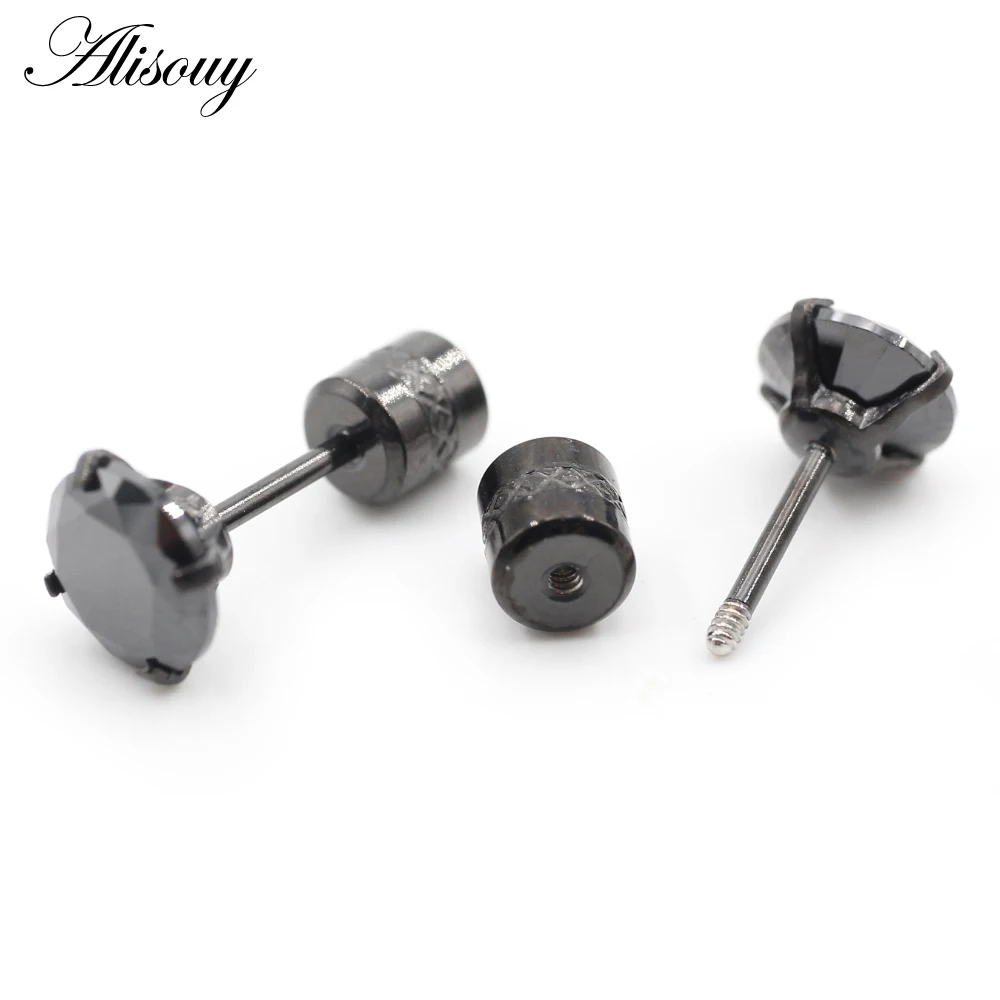 Alisouy 2PCS Surgical Stainless Steel 4 Prong Double Zircon CZ Women Men Girl Ear Stud Cartilage Screw Earrings Piercing Jewelry