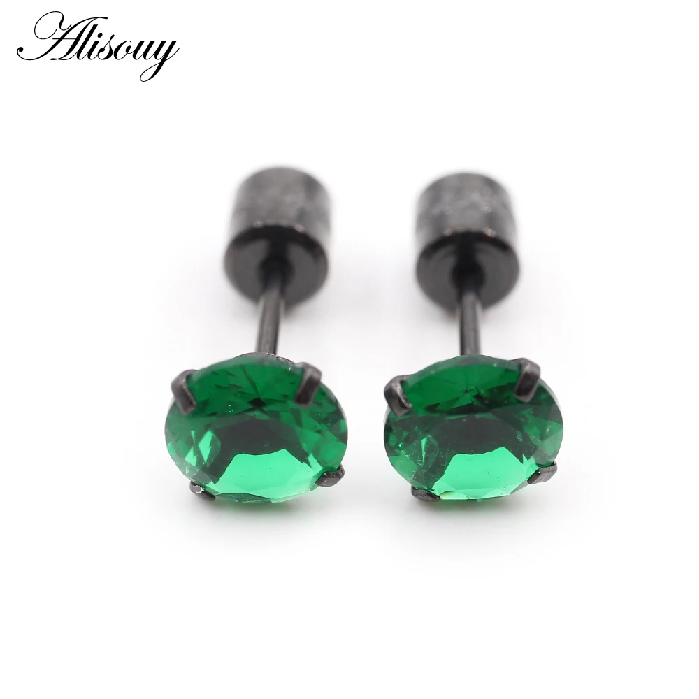 Alisouy 2PCS Surgical Stainless Steel 4 Prong Double Zircon CZ Women Men Girl Ear Stud Cartilage Screw Earrings Piercing Jewelry