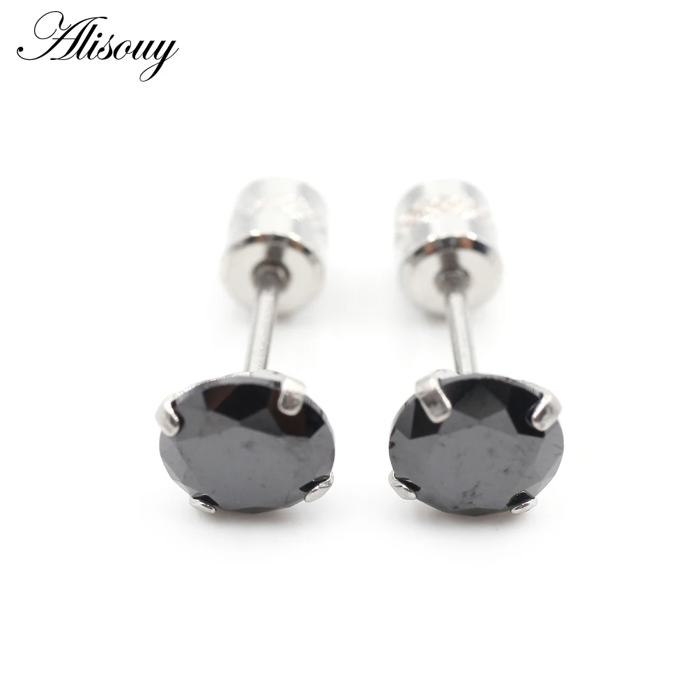 Alisouy 2PCS Surgical Stainless Steel 4 Prong Double Zircon CZ Women Men Girl Ear Stud Cartilage Screw Earrings Piercing Jewelry