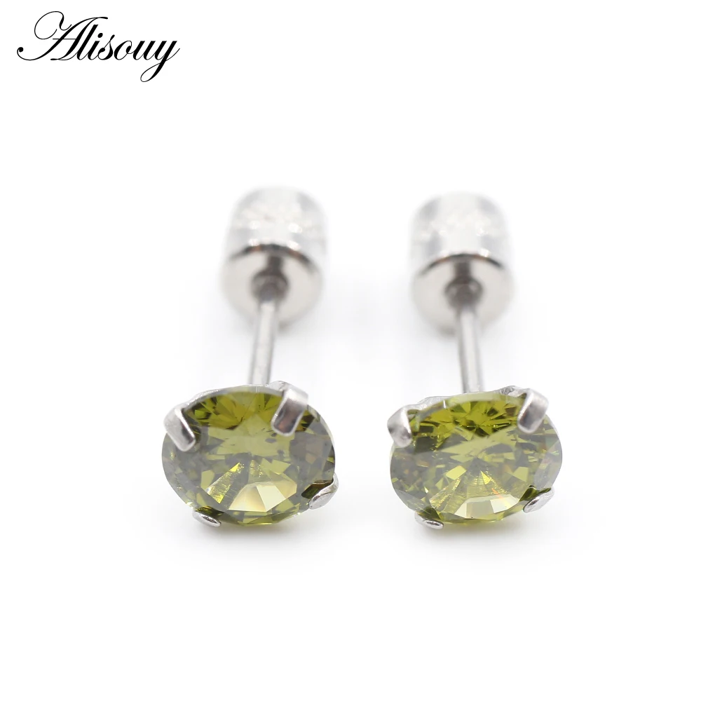 Alisouy 2PCS Surgical Stainless Steel 4 Prong Double Zircon CZ Women Men Girl Ear Stud Cartilage Screw Earrings Piercing Jewelry
