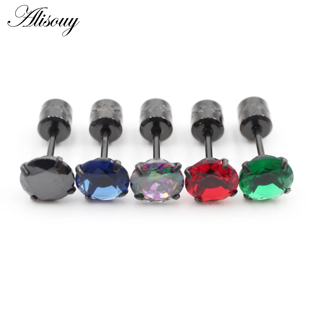 Alisouy 2PCS Surgical Stainless Steel 4 Prong Double Zircon CZ Women Men Girl Ear Stud Cartilage Screw Earrings Piercing Jewelry