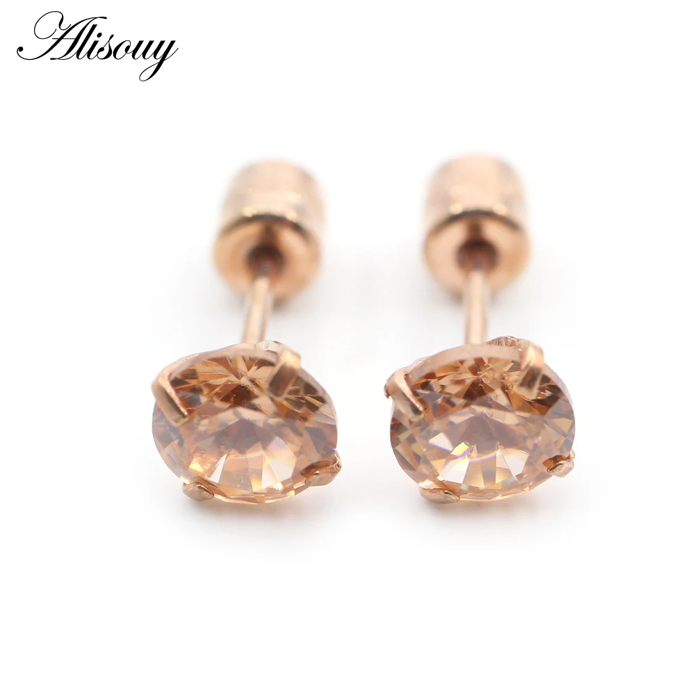 Alisouy 2PCS Surgical Stainless Steel 4 Prong Double Zircon CZ Women Men Girl Ear Stud Cartilage Screw Earrings Piercing Jewelry