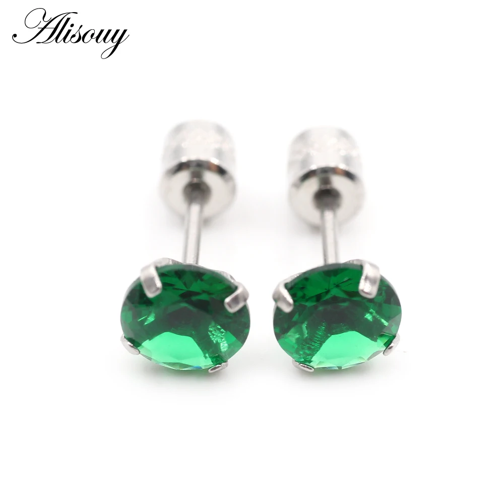 Alisouy 2PCS Surgical Stainless Steel 4 Prong Double Zircon CZ Women Men Girl Ear Stud Cartilage Screw Earrings Piercing Jewelry