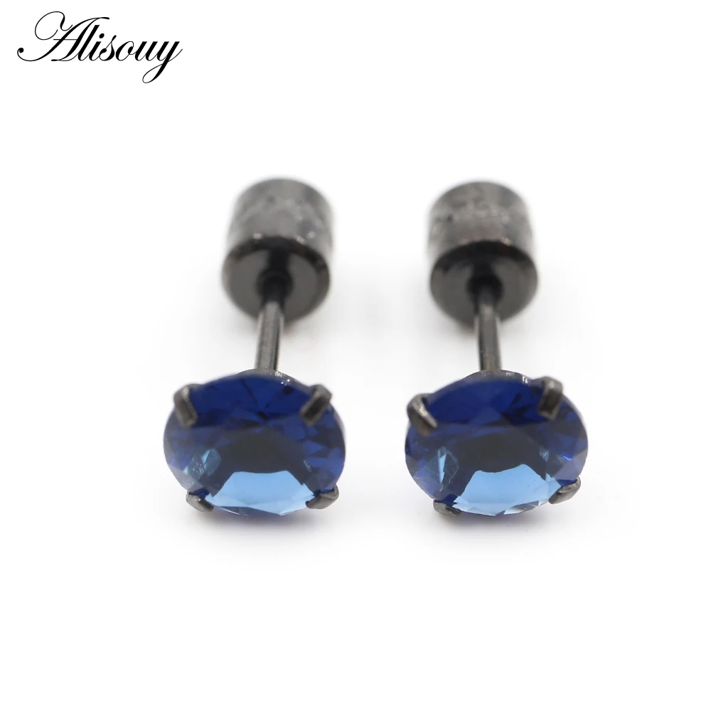 Alisouy 2PCS Surgical Stainless Steel 4 Prong Double Zircon CZ Women Men Girl Ear Stud Cartilage Screw Earrings Piercing Jewelry