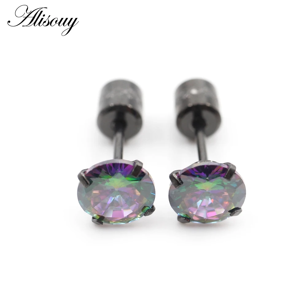 Alisouy 2PCS Surgical Stainless Steel 4 Prong Double Zircon CZ Women Men Girl Ear Stud Cartilage Screw Earrings Piercing Jewelry