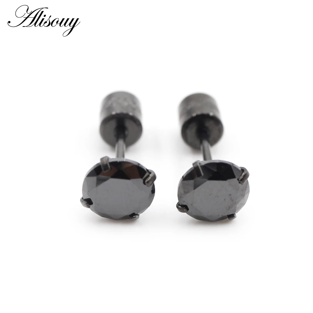 Alisouy 2PCS Surgical Stainless Steel 4 Prong Double Zircon CZ Women Men Girl Ear Stud Cartilage Screw Earrings Piercing Jewelry