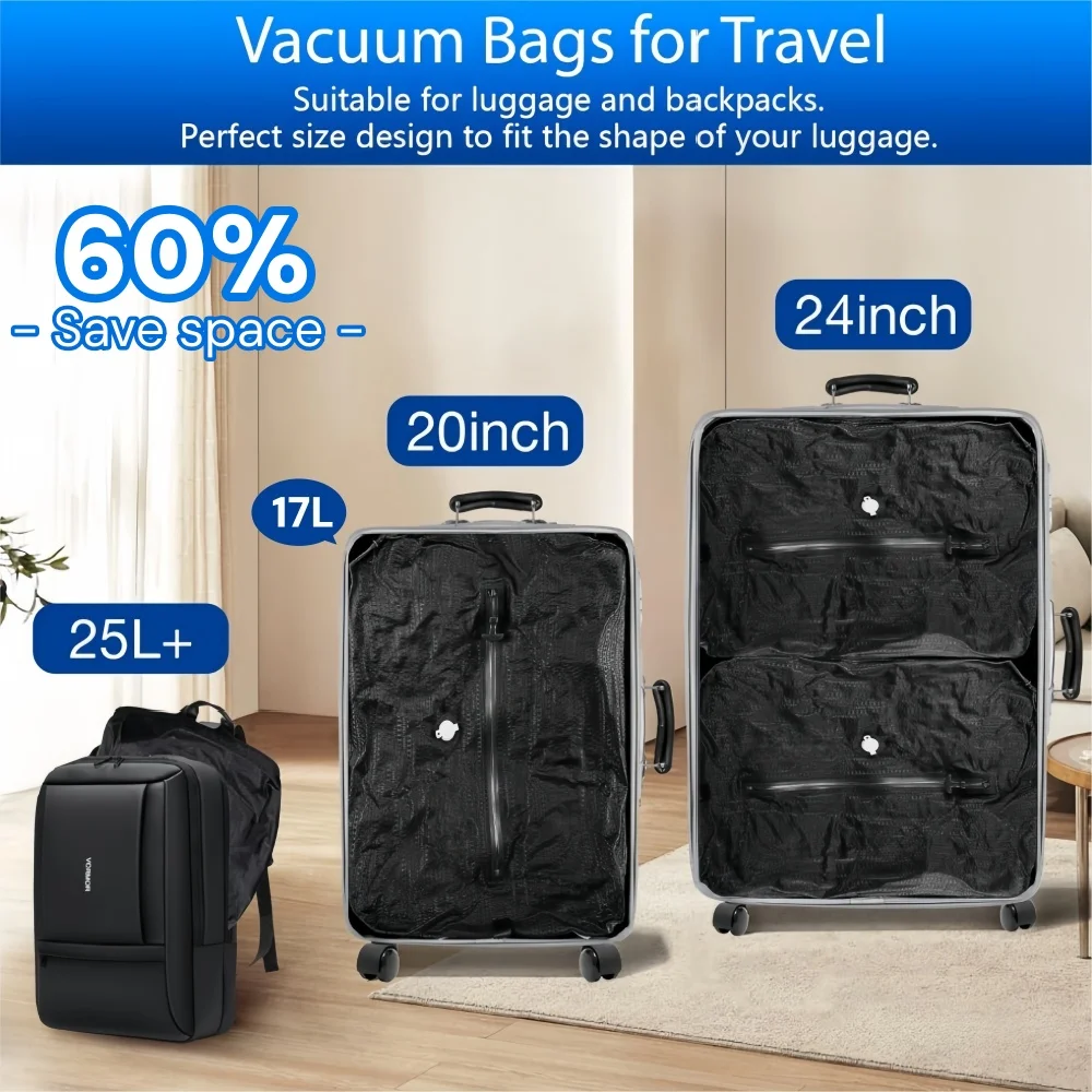 17L Travel Vacuum Storage Bags with Air Pump, Outdoor Clothes Compression Bags, Reusable Empty Vacuum Bags for Clothes Suitcases