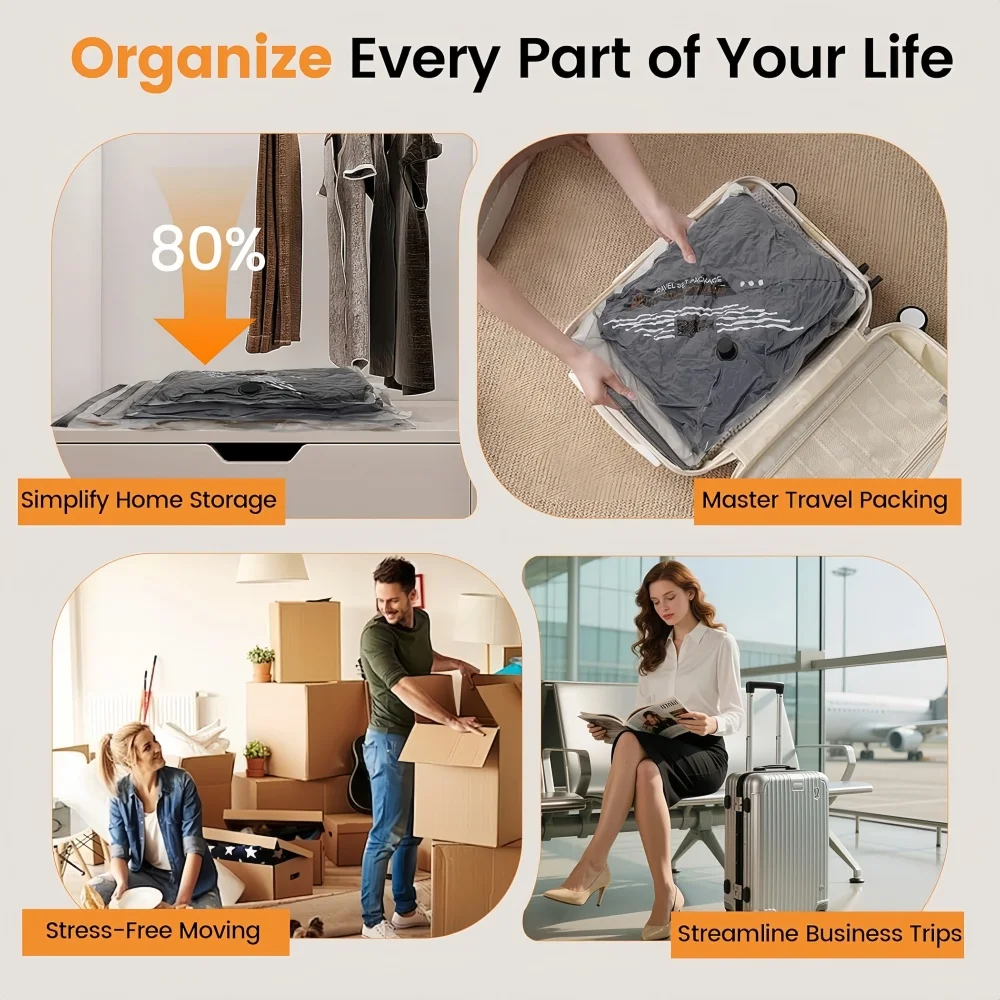 Vacuum Bags for Clothes Travel Set,Clothing Compression Bag That Saves Luggage Space,With Electric Pump for Travel & Home
