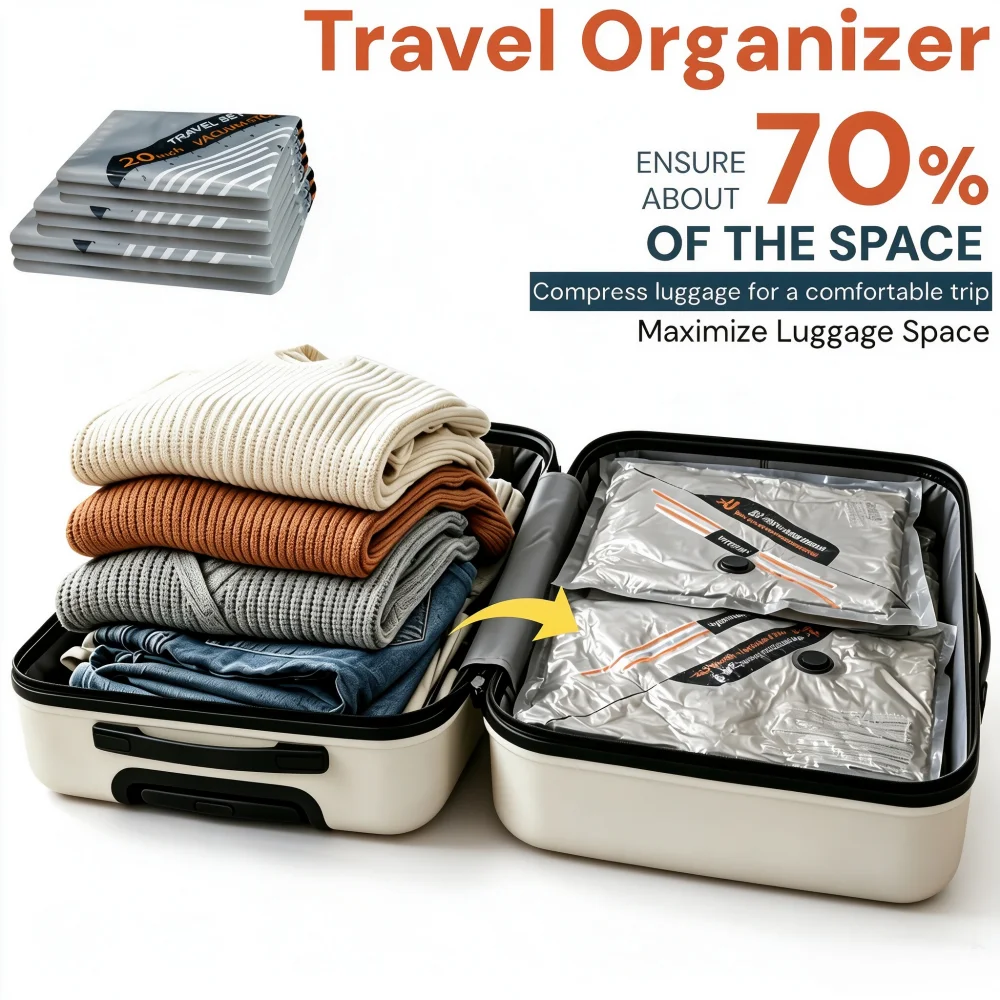 Vacuum Bags for Clothes Travel Set,Clothing Compression Bag That Saves Luggage Space,With Electric Pump for Travel & Home