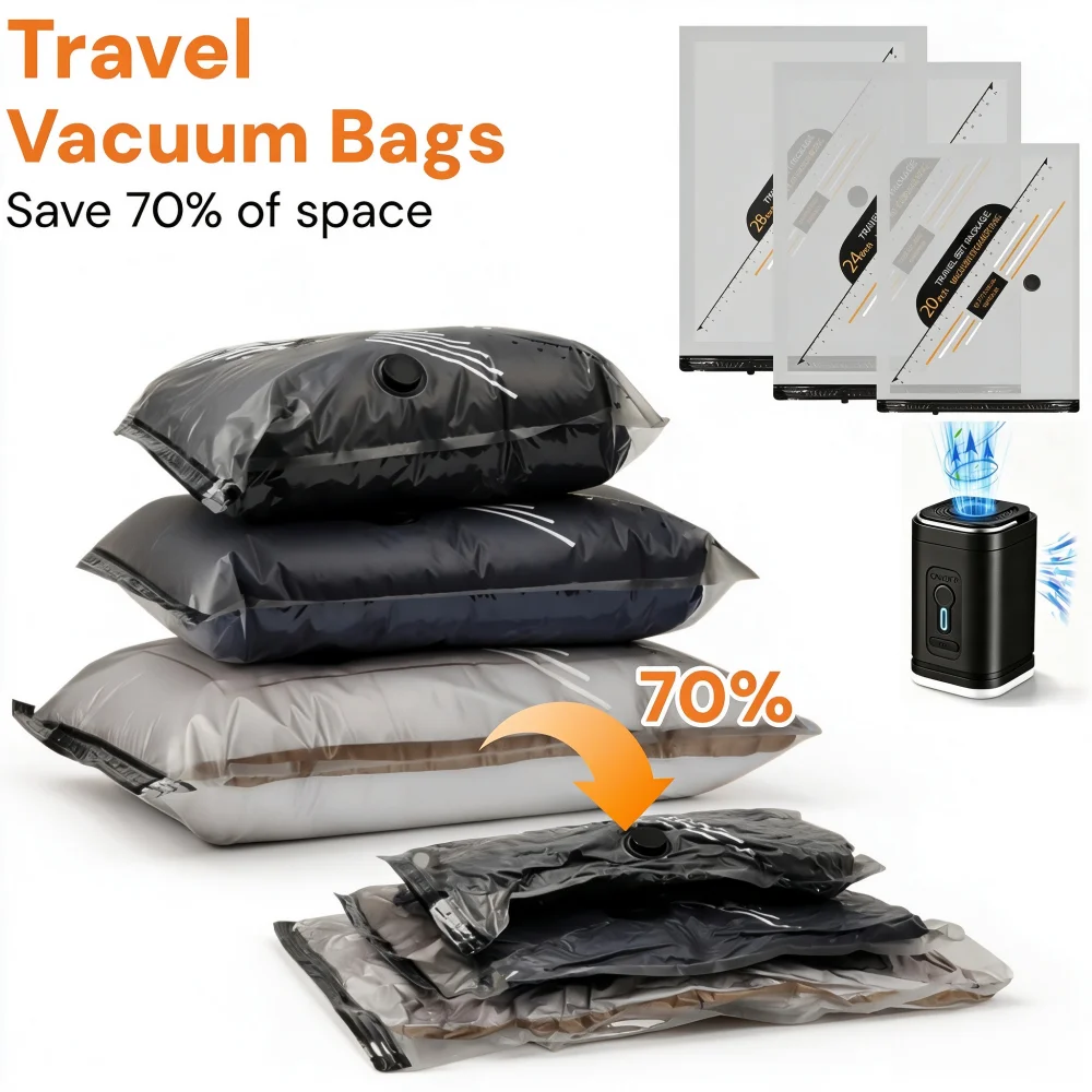 Vacuum Bags for Clothes Travel Set,Clothing Compression Bag That Saves Luggage Space,With Electric Pump for Travel & Home