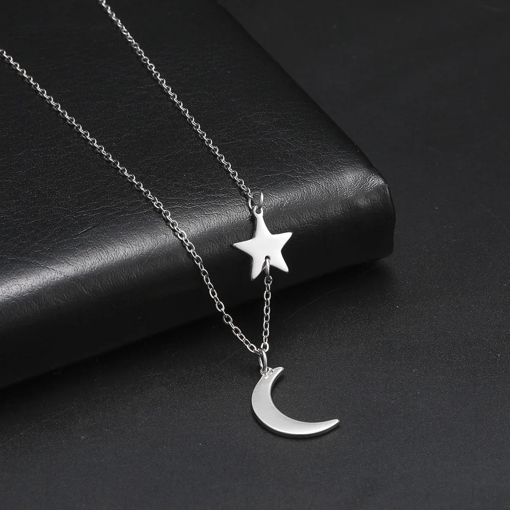 Skyrim Fashion Moon Star Pendant Necklace for Women Stainless Steel Gold Color Chain Choker Minimalist Party Jewelry Gifts